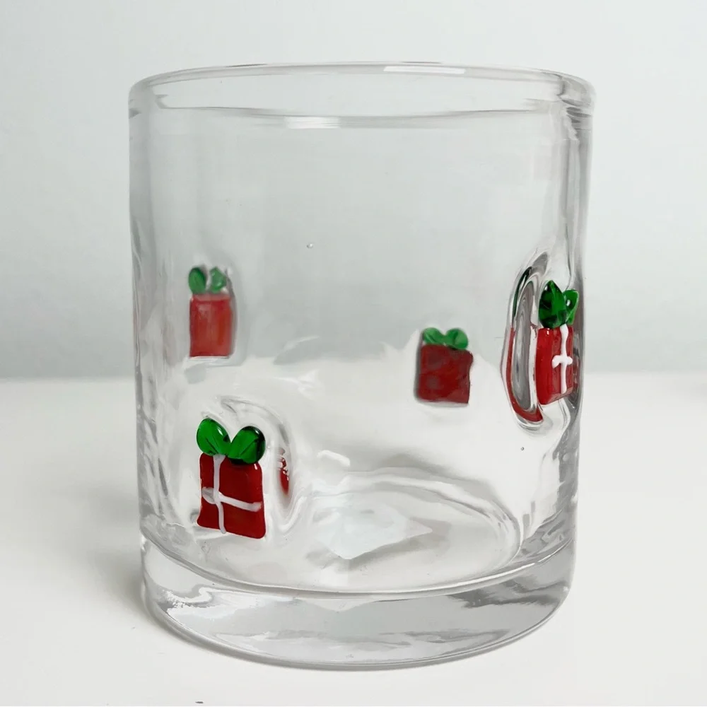 NEW Crate & Barrel Christmas Icon DOF Glasses Set of 4 Double Old Fashioned